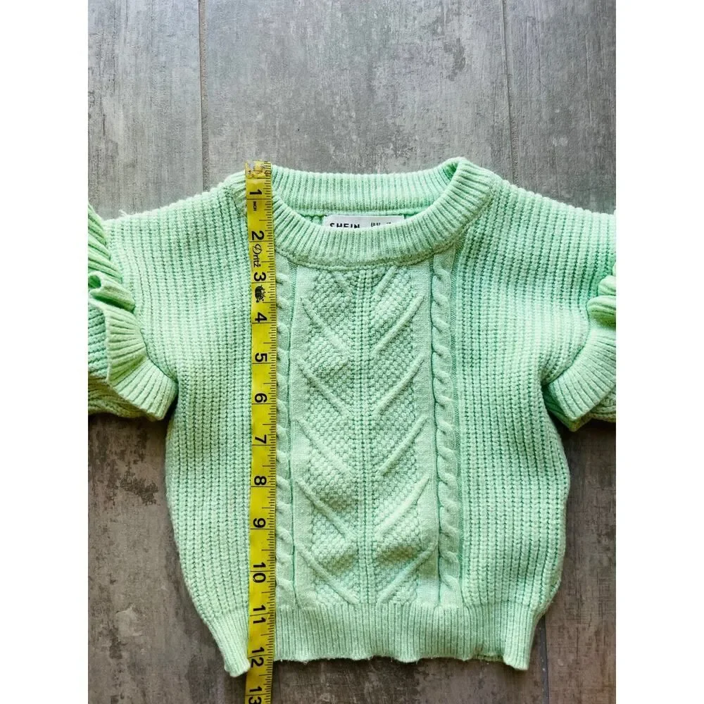 Toddler Girls Ruffle Trim Cable Knit Pullover Sweater Fashion Mint Green 2T
